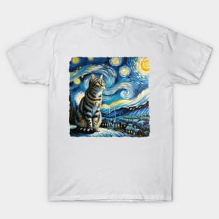 Tabby Starry Night Inspired - Artistic Cat T-Shirt